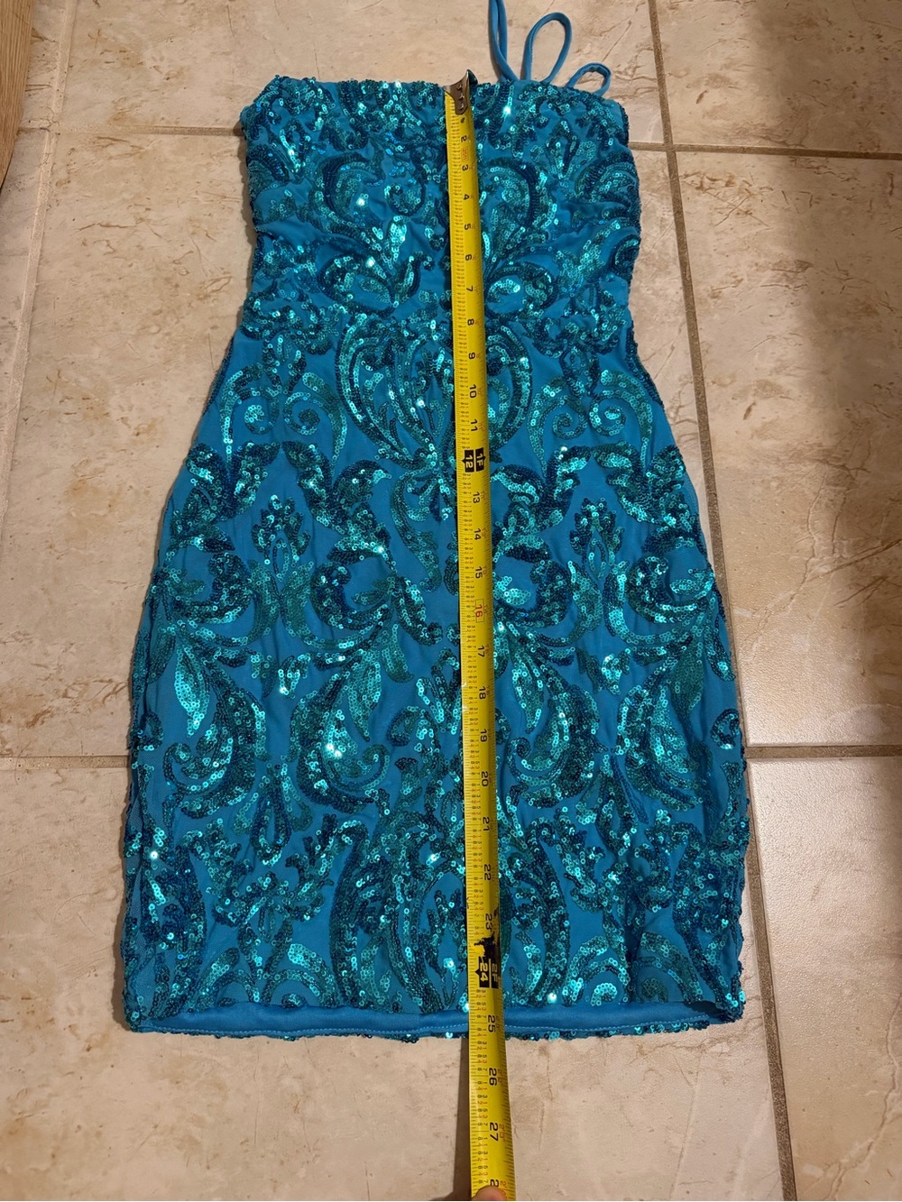 Windsor Teal Sequined Strapless Mini Dress